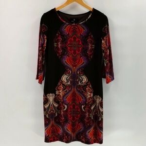 Ronni Nicole Bright Multi Print Knit Stretchy Shift Cocktail Dress sz 8